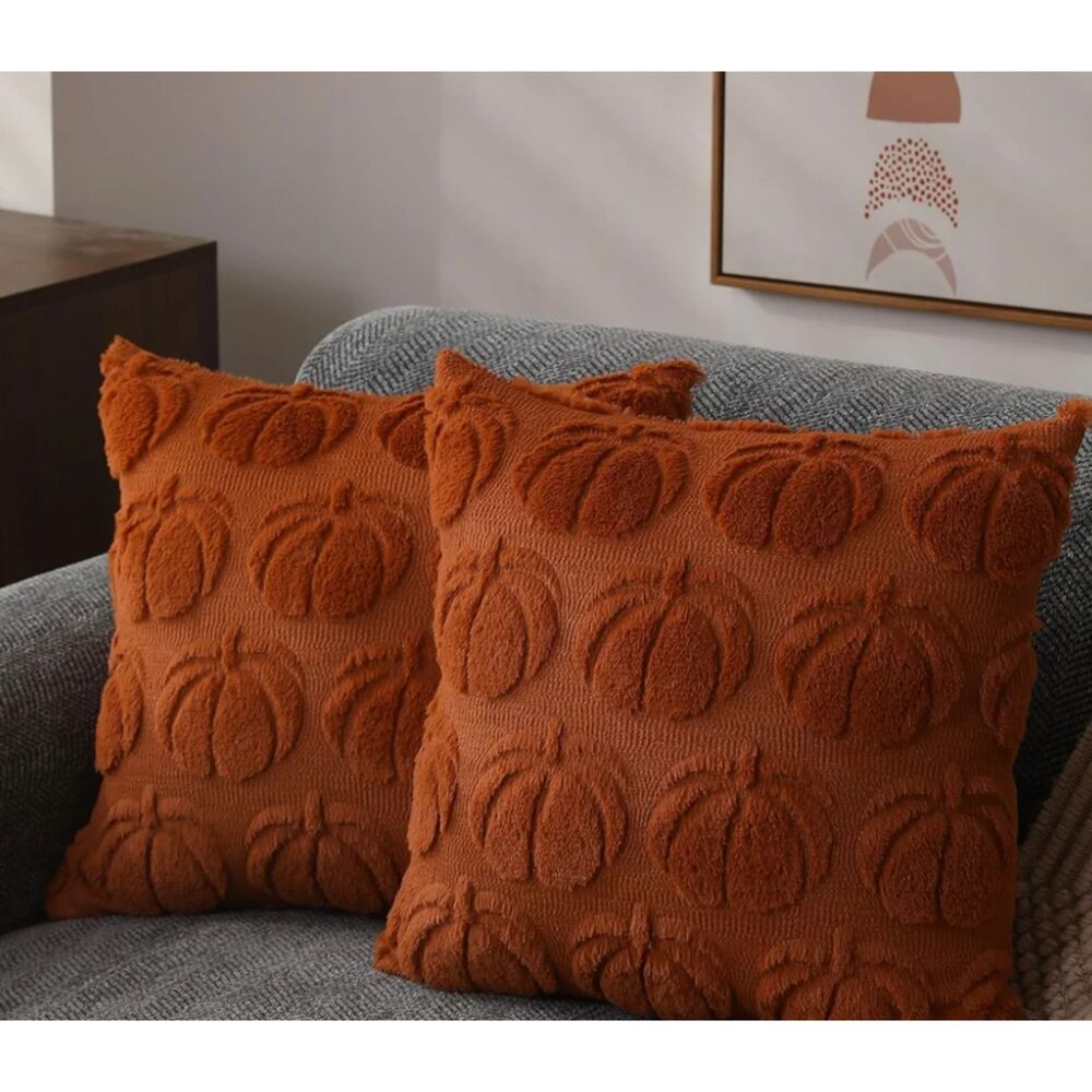 Rust Pumpkin Textured Accent Pillow Covers